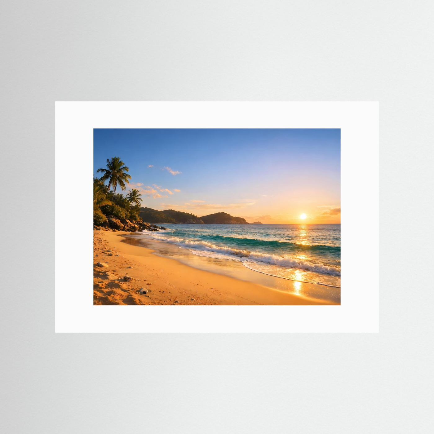 Tropischer Sonnenuntergang am Strand | Palmen & Ozean Poster Querformat
