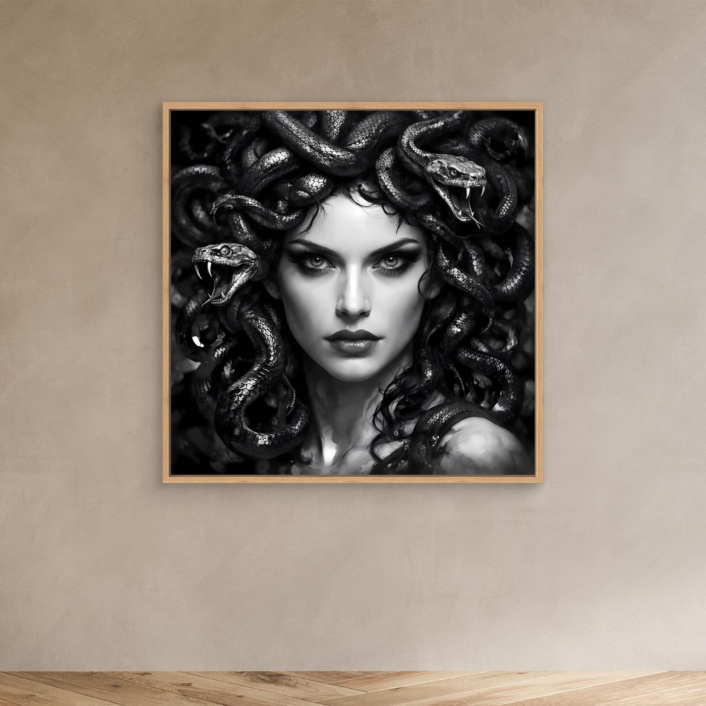 Leinwand Mystische Medusa im Schlangenkleid | Düsteres Mythologie Wandbild