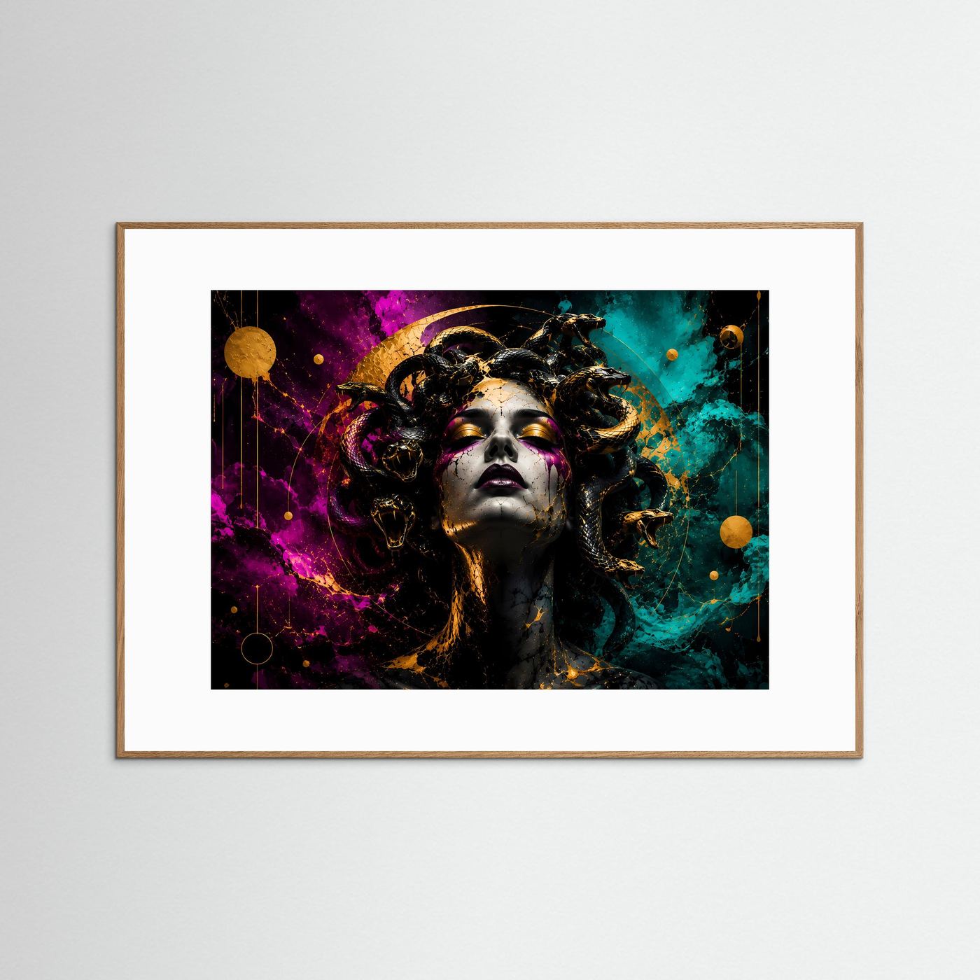 Medusa in Magenta & Türkis | Mystische Schlangenkunst mit Gold