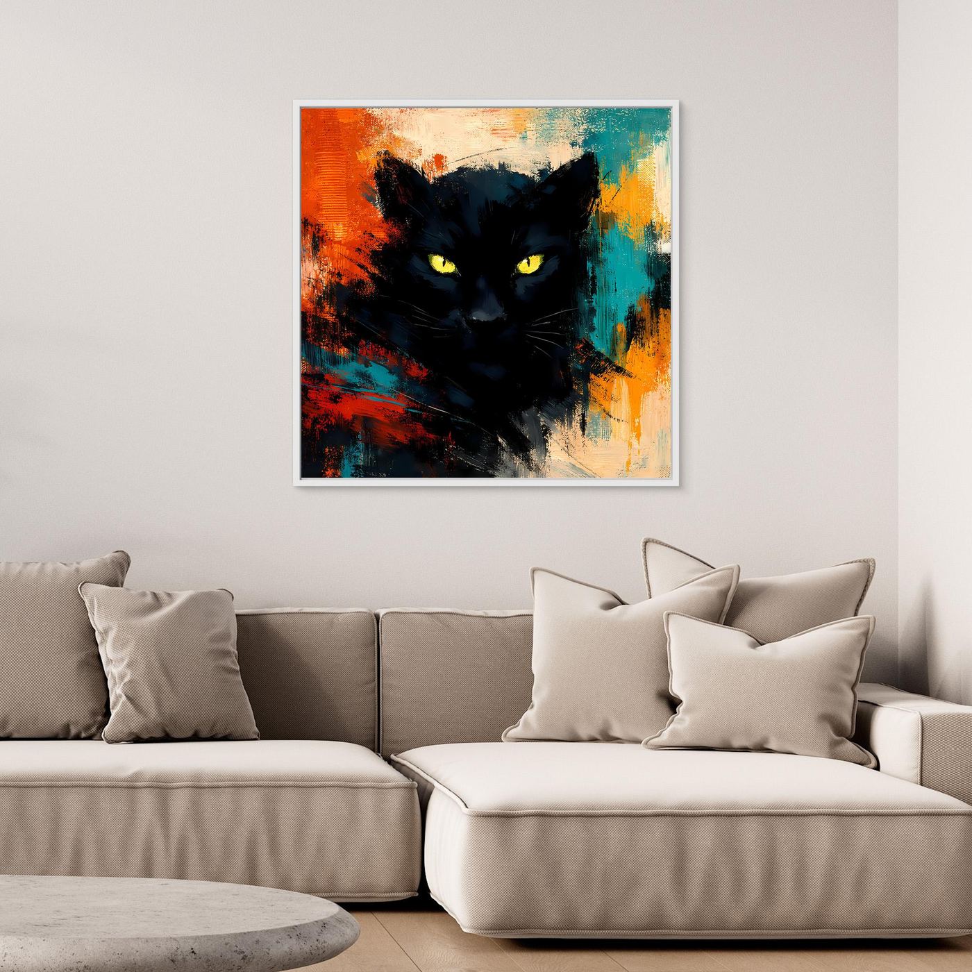 Premium Leinwand Schwarzer Panther Gelbe Augen | Abstraktes Kunst Poster Mystisches Wandbild