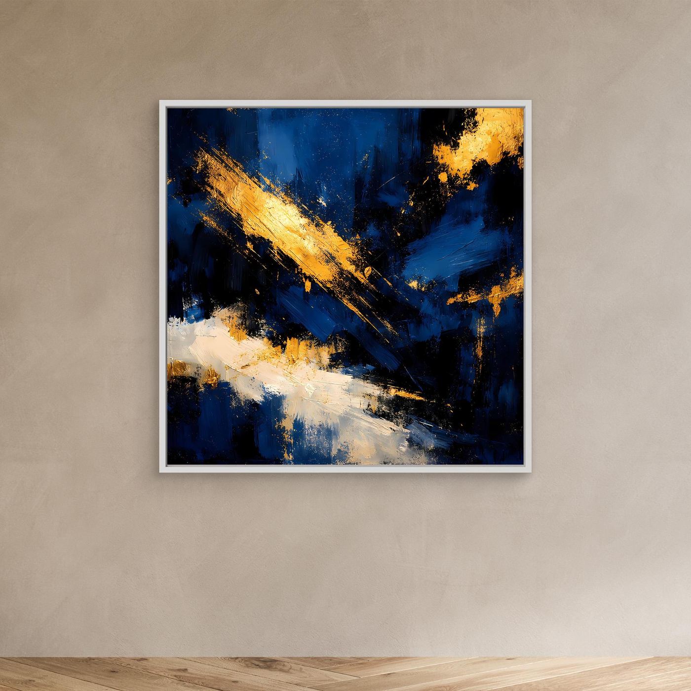 Leinwand Abstraktes Universum in Dunkelblau und Gold | Modernes Expressionistisches Wandbild