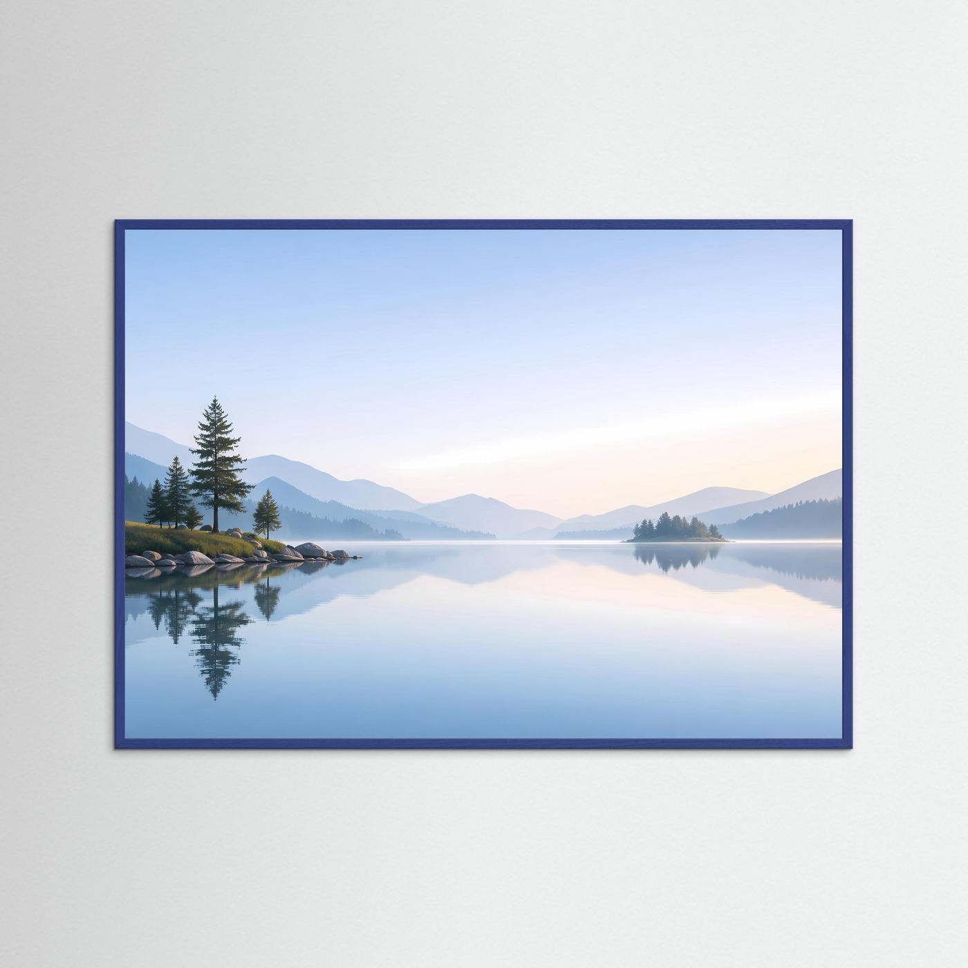 Minimalistischer Bergsee im Morgenlicht | Spiegelung Panorama Poster Querformat