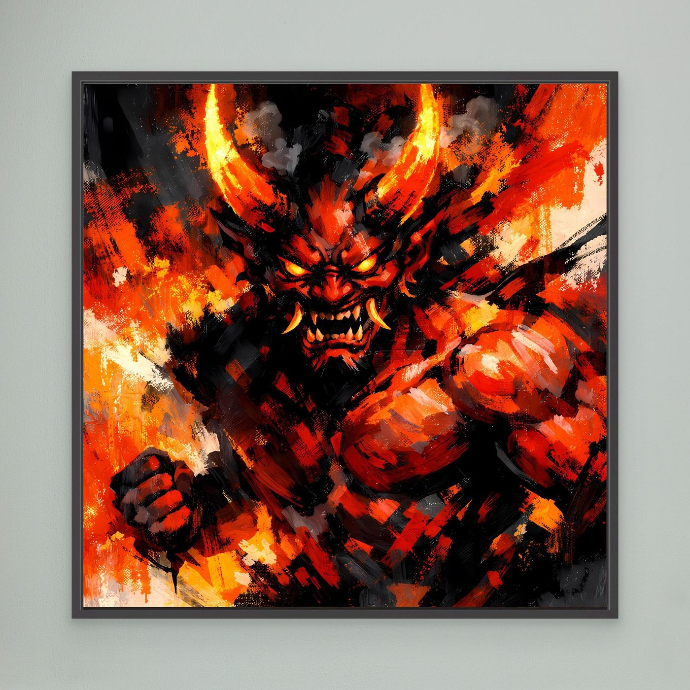 Leinwand Feuriger Dämon | Expressionistisches Fantasy Oni Wandbild