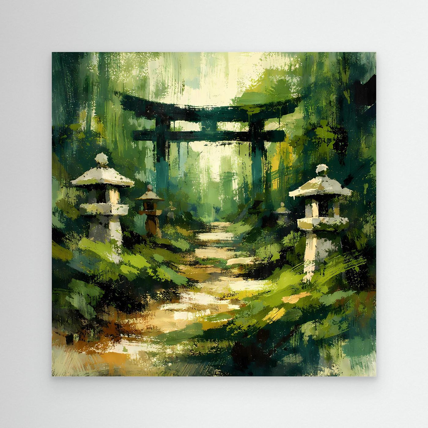 Leinwand Mystischer Torii-Pfad im Wald | Traditionelles Japan-Wandbild auf echter Leinwand