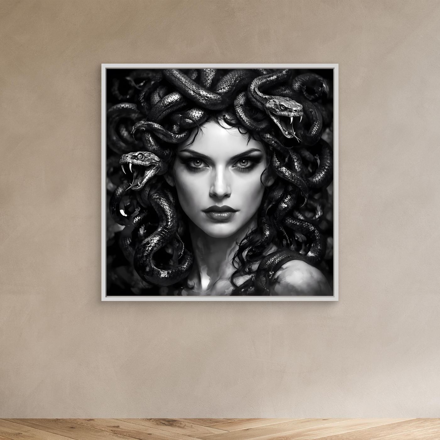 Leinwand Mystische Medusa im Schlangenkleid | Düsteres Mythologie Wandbild