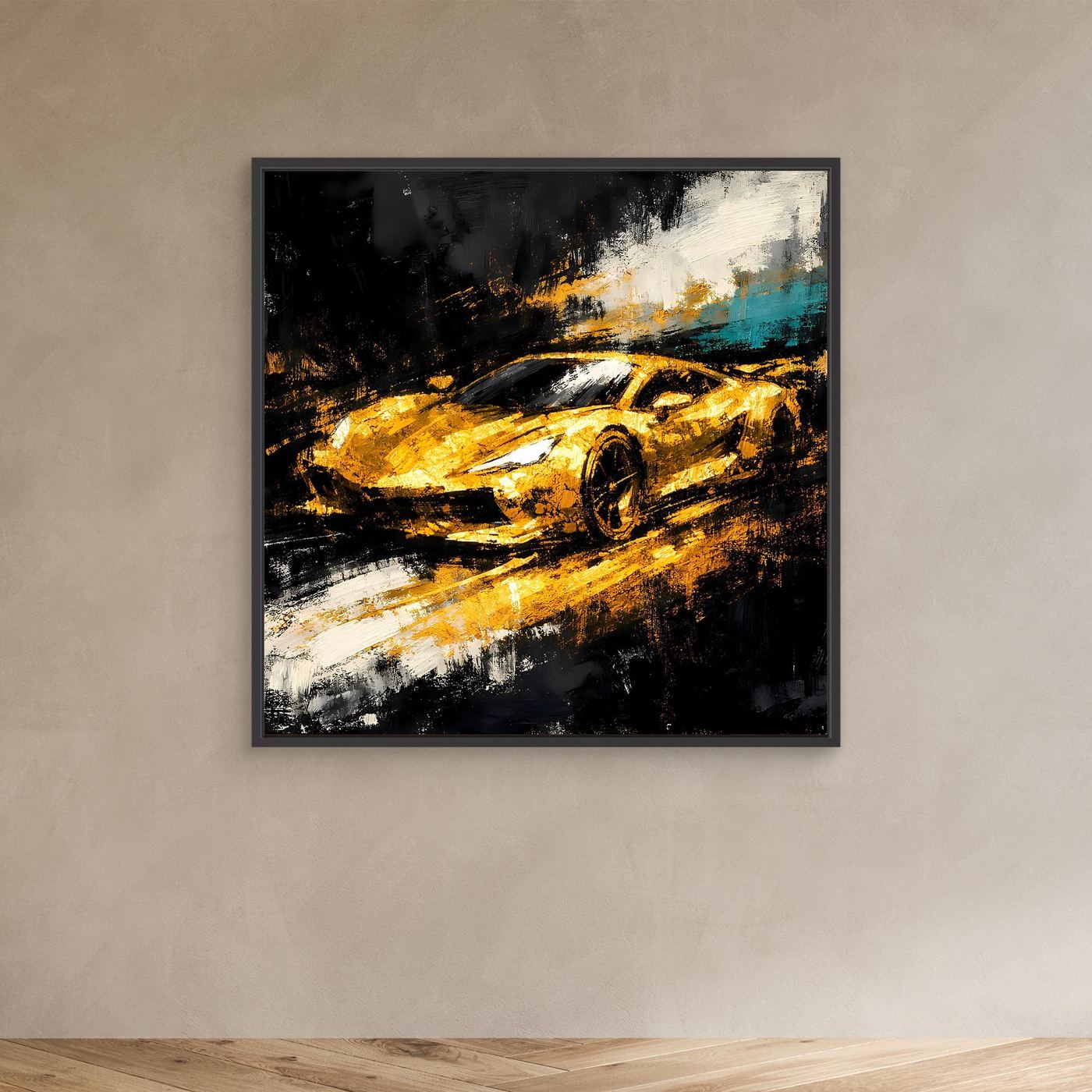 Leinwand Goldener Supersportwagen | Modernes Abstraktes Rennsport Wandbild