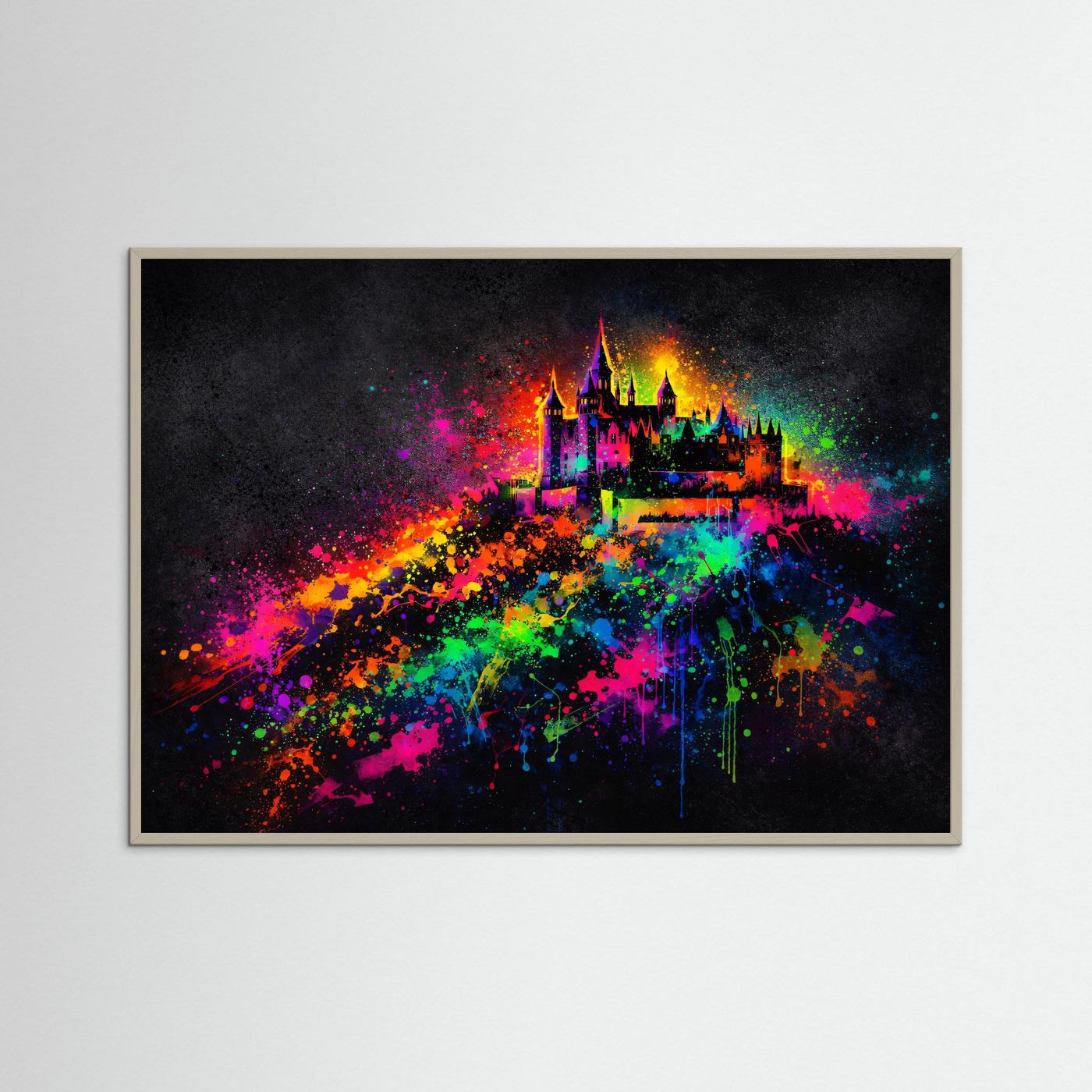 Neon Splash Märchenschloss | Farbgewaltiges Schloss & Pop-Art Poster Querformat