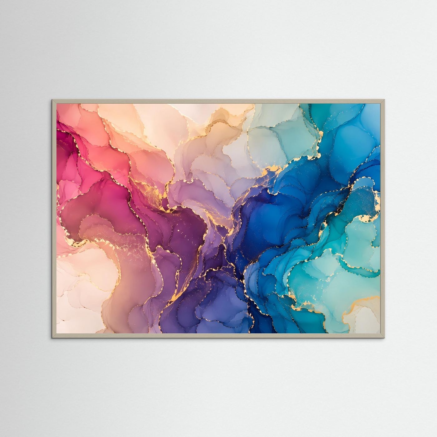 Abstrakte Alkoholtinte Wandbild | Blau Pink Gold Kunst | Fluid Art Poster | Moderne Leinwand | Luxus Marmor Wall Art | Alcohol Ink Dekoration