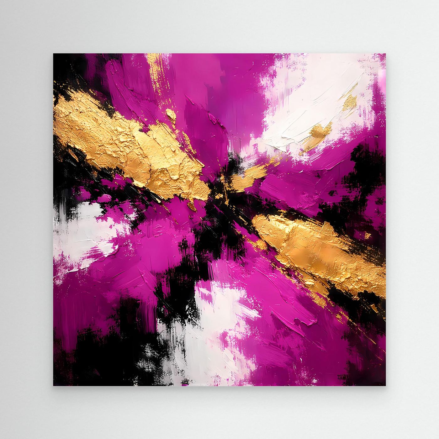 Leinwand Abstraktes Farbenspiel in Magenta und Gold | Modernes Expressives Wandbild