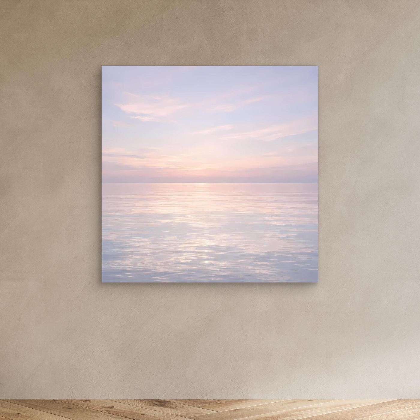 Quadratisches Leinwandbild Meer bei Sonnenuntergang in Pastellfarben