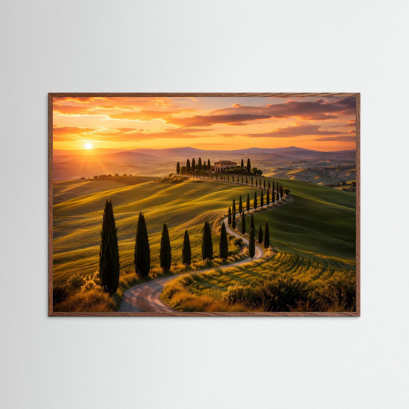 Idyllische Toskana im Sonnenuntergang | Zypressen & Italien Natur Poster