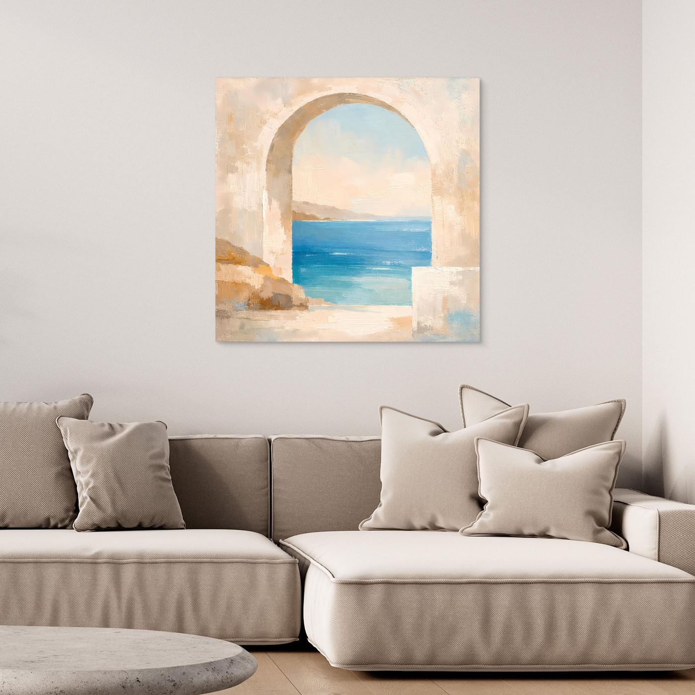 Leinwand Mediterraner Torbogen mit Meerblick | Abstraktes Ozean Wandbild