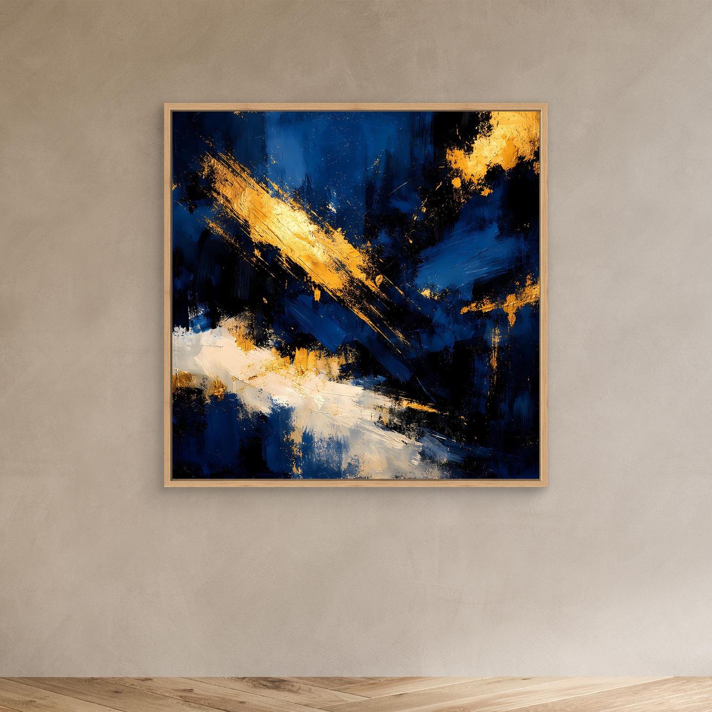 Leinwand Abstraktes Universum in Dunkelblau und Gold | Modernes Expressionistisches Wandbild