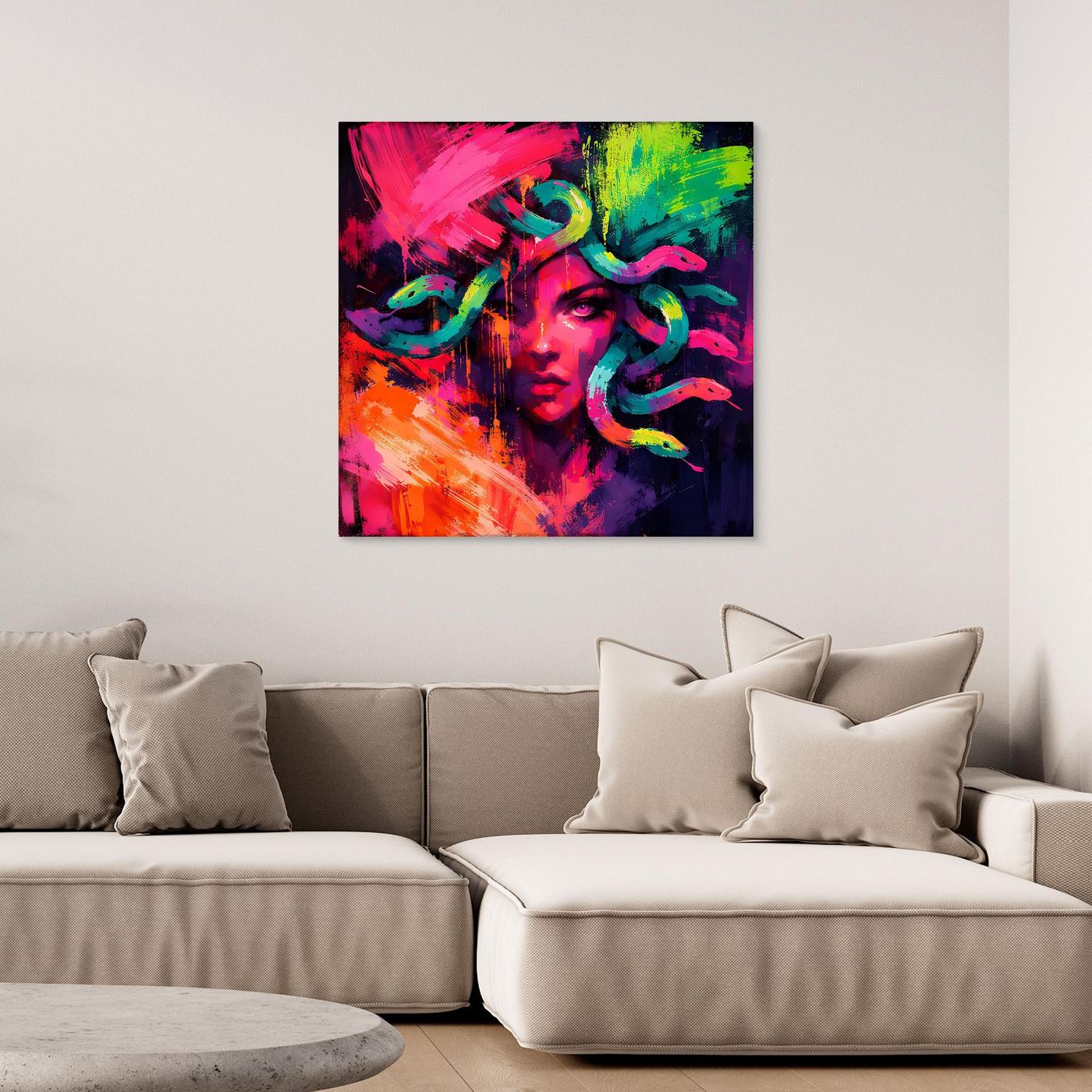 Leinwandbild Abstrakte Medusa im Neon-Stil | Moderner Mythos