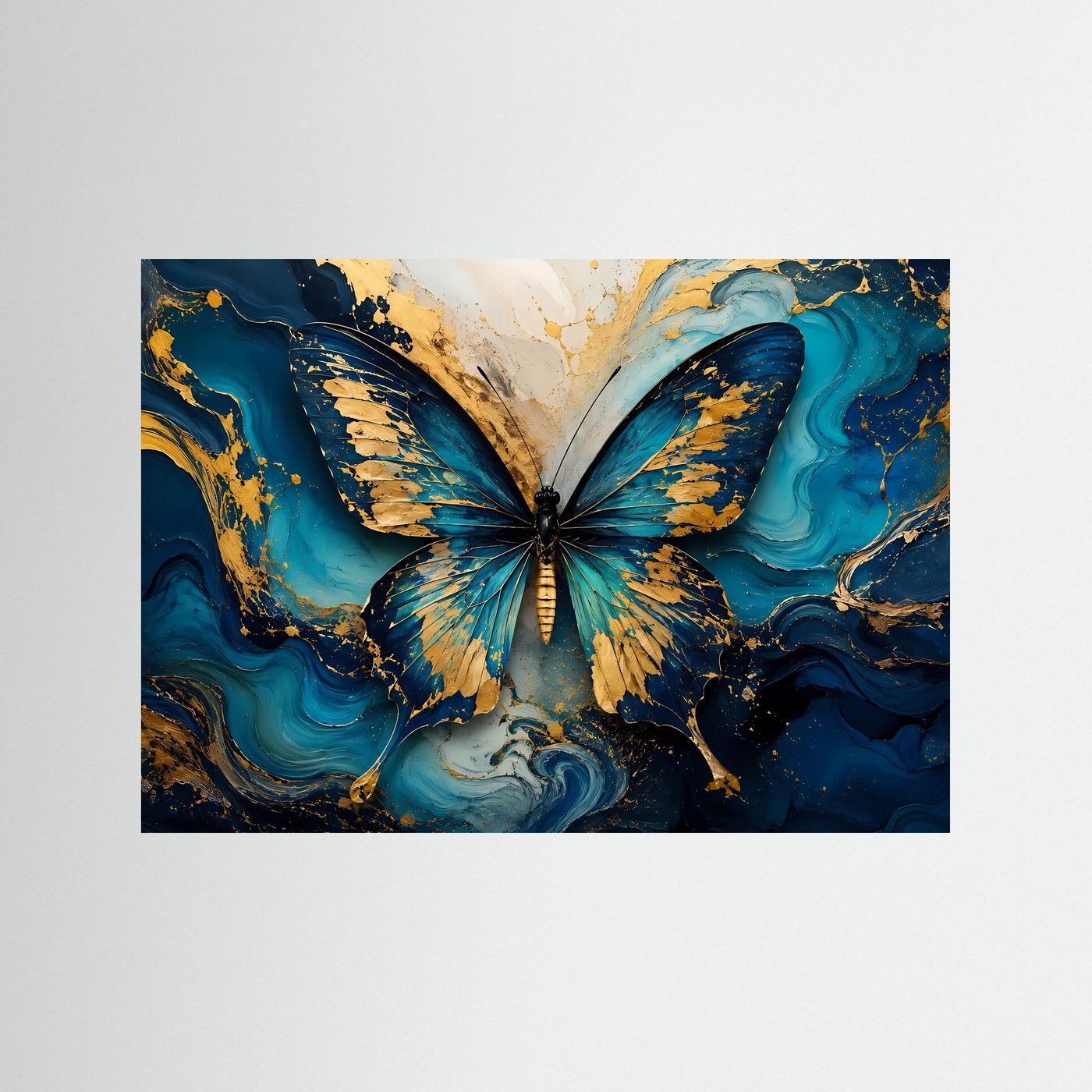 Abstrakter Schmetterling in Türkis & Gold | Luxuriöse moderne Wandkunst