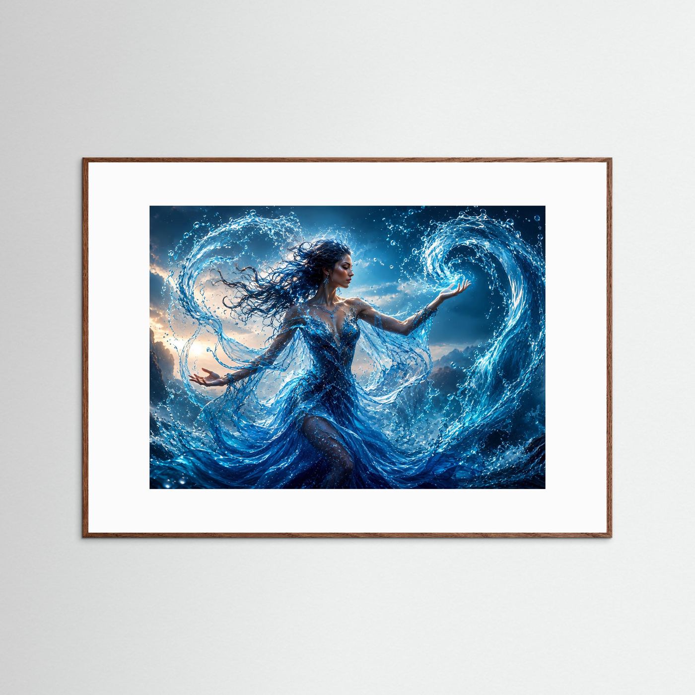 Wassermagierin Poster | Magische Wasserfrau Wandbild | Fantasy Wasserkunst | Mystische Elementar Magie | Fine Art Print