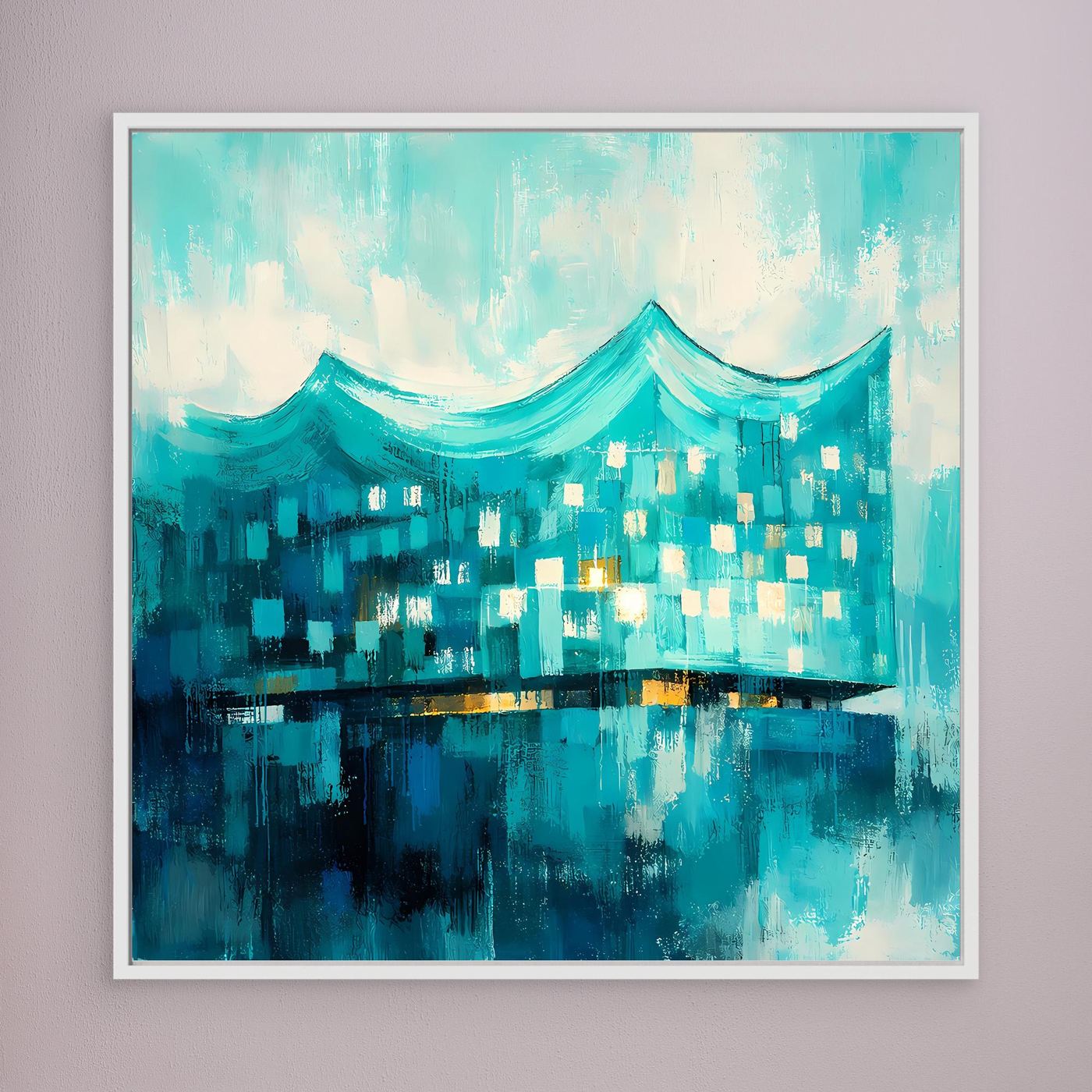 Leinwand Elbphilharmonie Wellen in Türkis | Abstraktes Architektur‑Wandbild