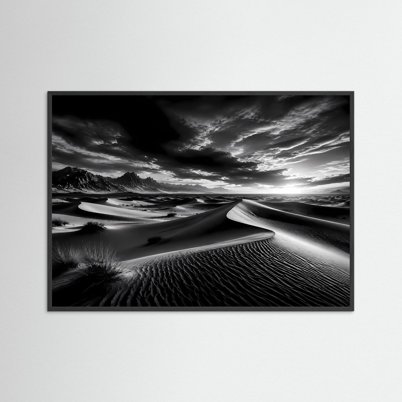 Schwarz Weiß Wüste Poster | Dünen Landschaft Wandbild | Monochrome Naturkunst | Minimalistische Wüstenfotografie | Fine Art Kunstdruck
