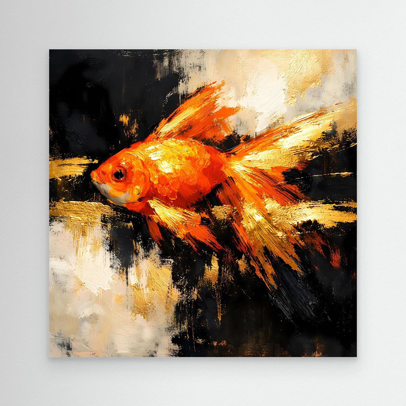 Leinwand Dynamischer Goldfisch in Orange und Gold | Abstraktes Tier Wandbild