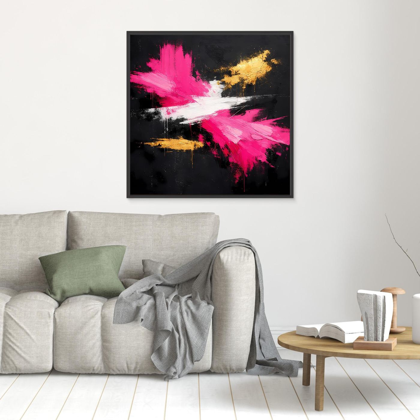Leinwand Abstraktes Farbfeuerwerk in Pink & Gold | Modernes Acryl-Stil Wandbild
