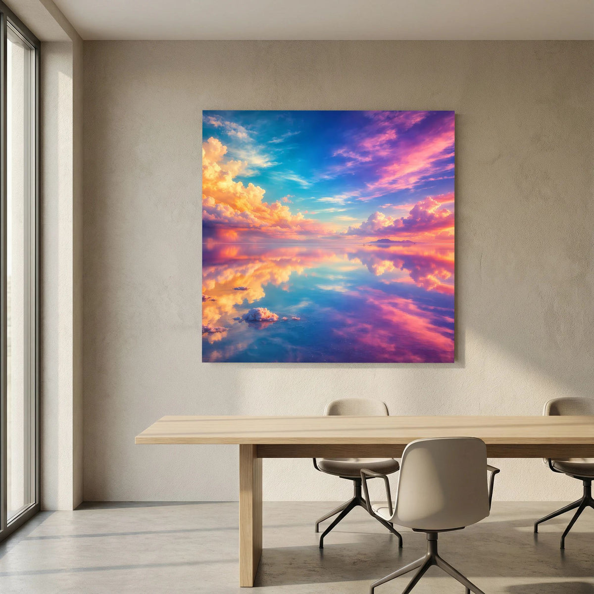 Leinwandbild mit Himmel und Wolken in Blau, Pink und Orange