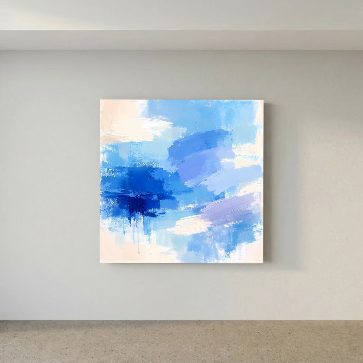 Leinwand Abstrakte Blaue Pinselstriche | Modernes Minimalistisches Wandbild Meer