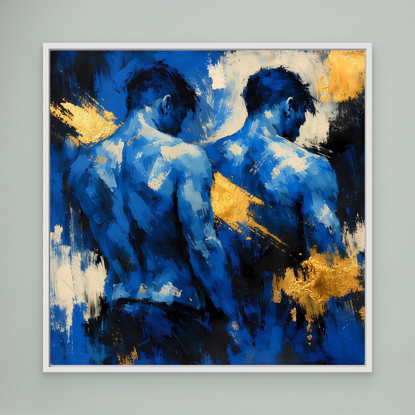 Leinwand Zwei Brüder in Blau | Abstraktes Männlicher Rücken Wandbild Gold