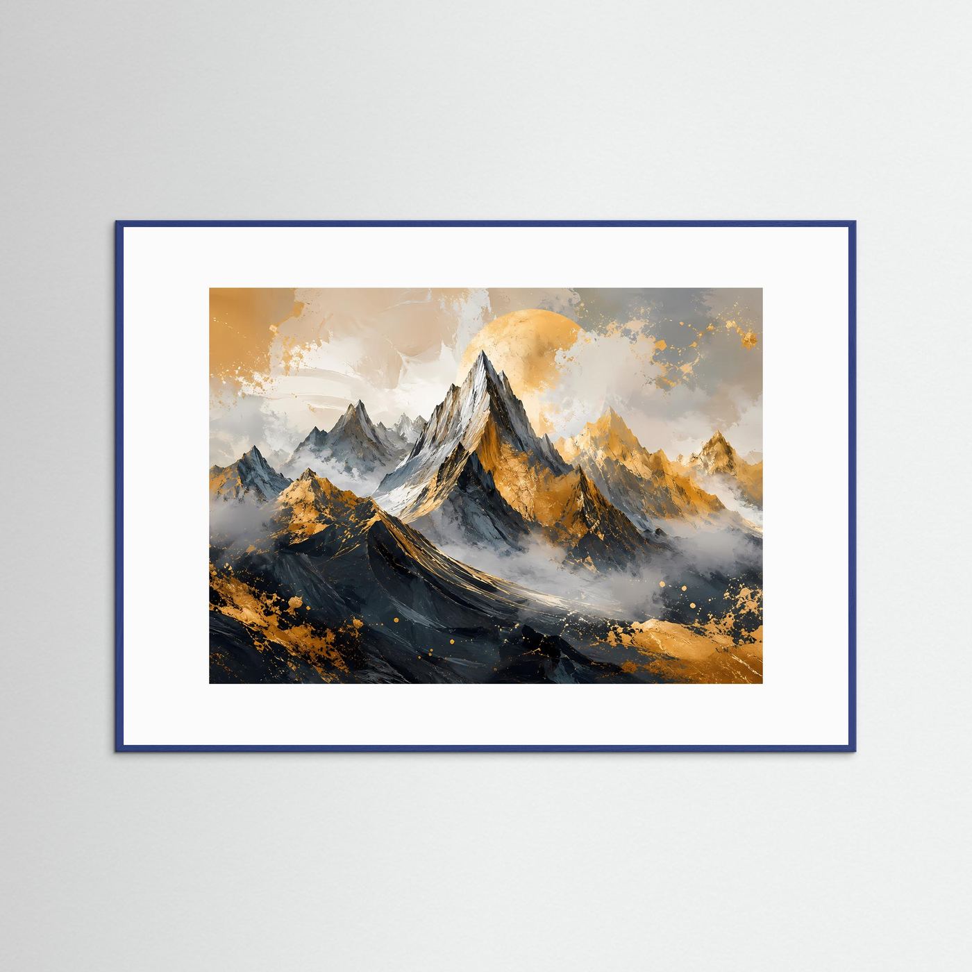 Goldene Berglandschaft Poster | Abstrakte Berge Wandbild | Moderne Fine Art | Luxus Landschaft Kunst | Panorama Leinwand