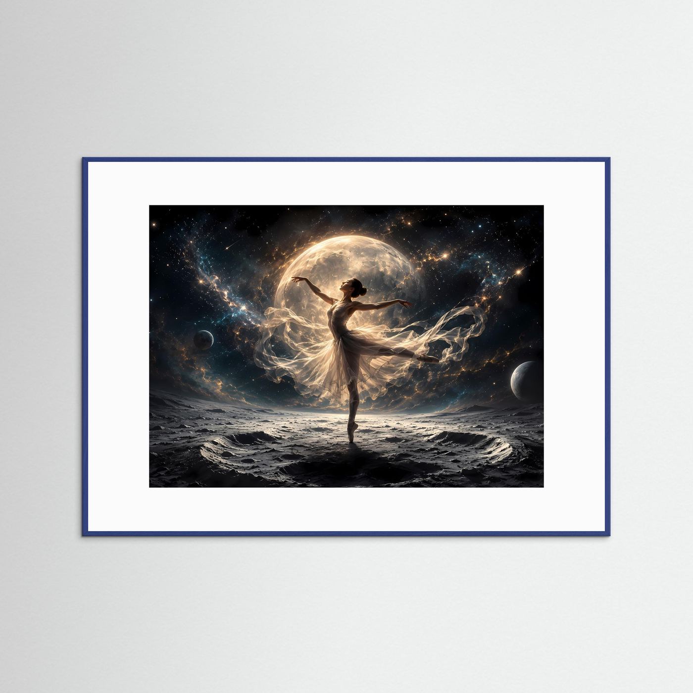 Ballerina Mond Poster | Kosmische Tanzkunst Wandbild | Moderne Fantasy Fine Art | Elegantes Universum Bild | Luxus Leinwand