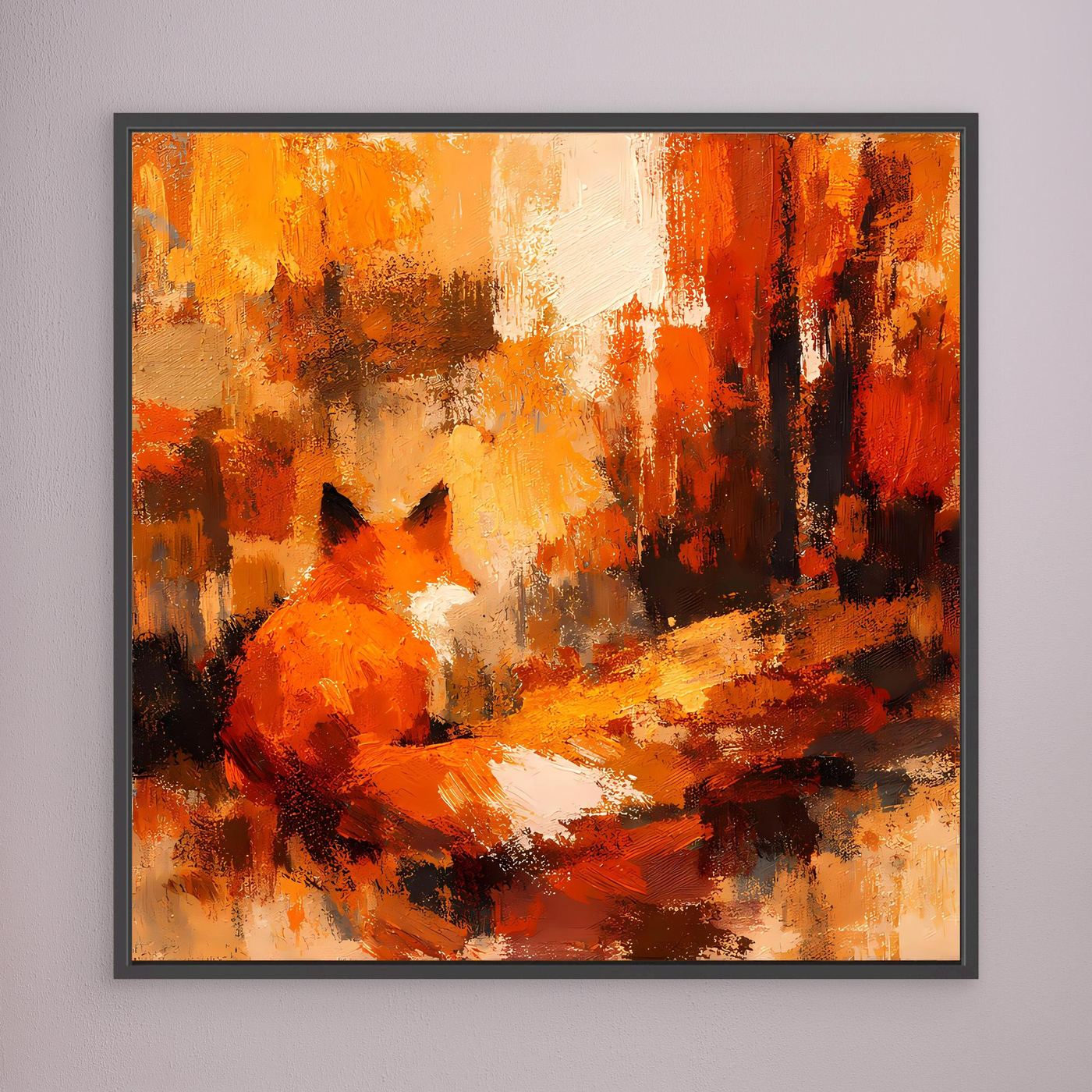 Premium Leinwand Abstrakter Fuchs im Wald | Modernes Kunst Poster Herbstliche Wanddeko