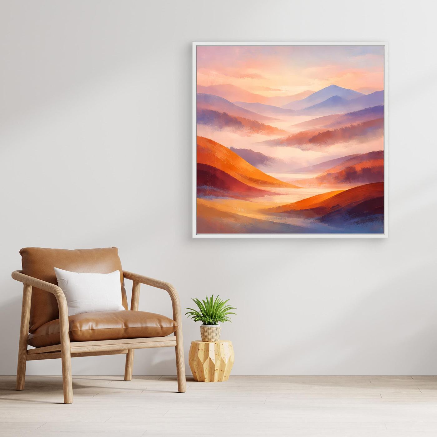 Leinwandbild Berglandschaft im Pastell, silberner Rahmen