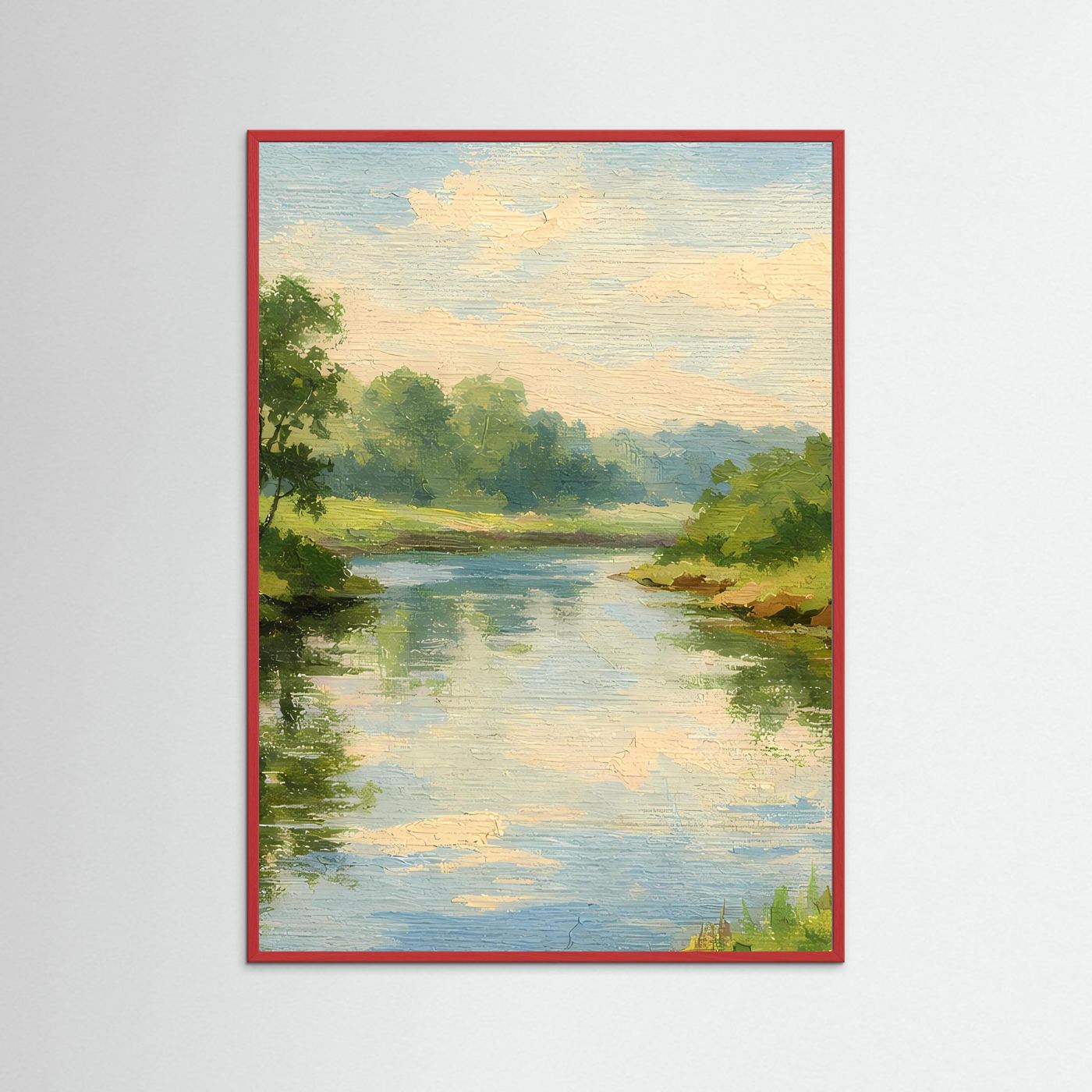 Poster Idylle am Flussufer | Klassisches Landschafts-Ölgemälde als Wandbild
