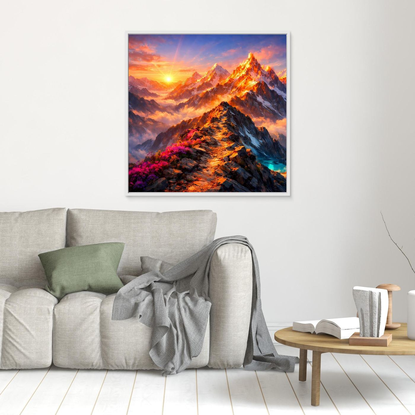 Leinwandbild Sonnenuntergang im Hochgebirge | Majestätisches Wandbild auf echtem Holzkeilrahmen