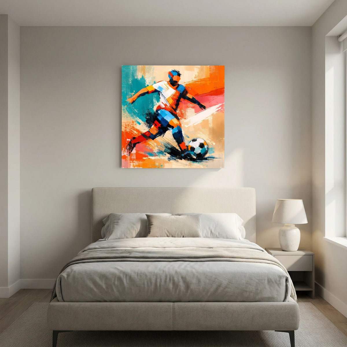 Leinwand Dynamischer Fußballspieler in Aktion | Abstraktes Sport & Fußball Wandbild