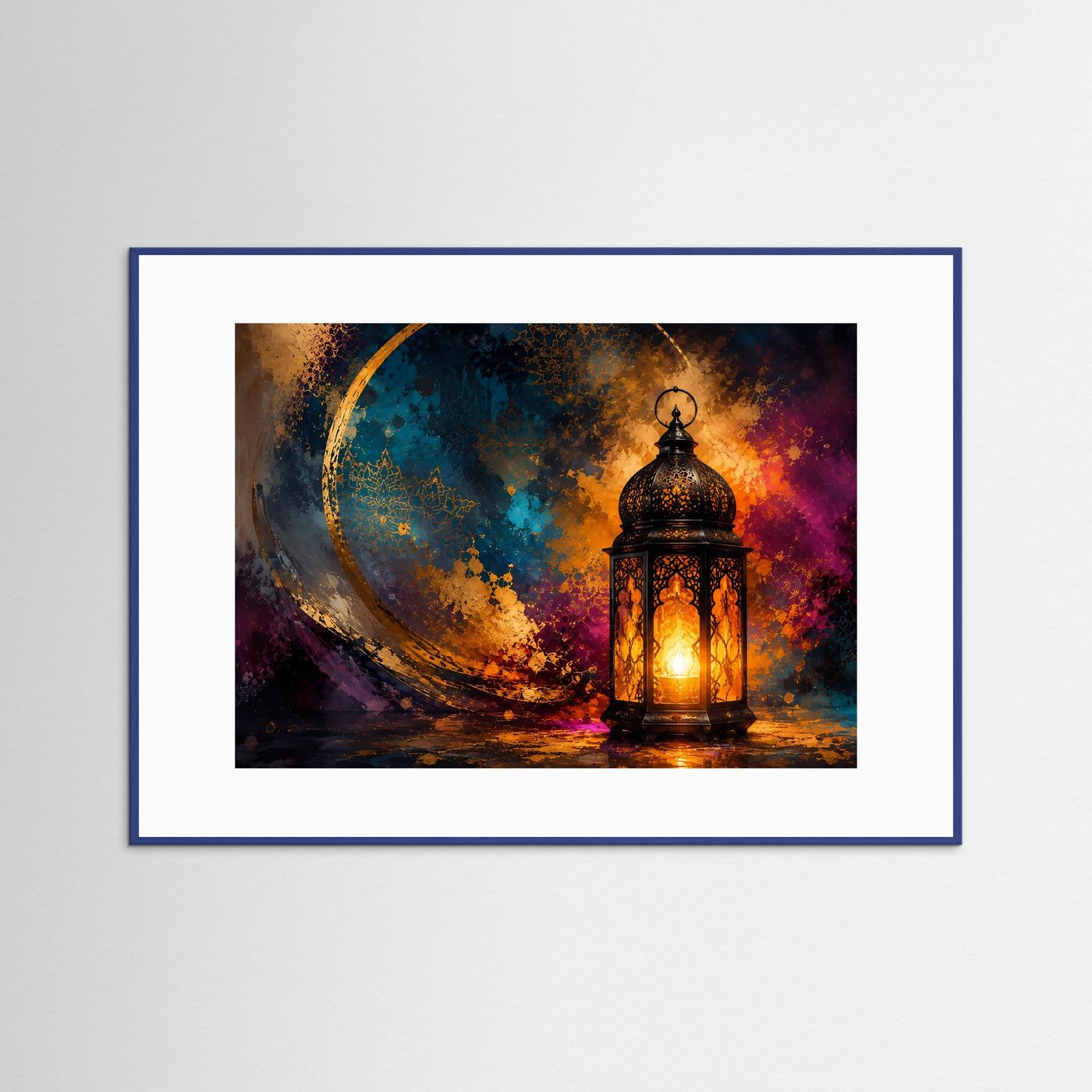 Orientalische Laterne Poster | Goldene Mondkunst | Abstrakte Boho Wandkunst | Mystisches Licht | Moderne Fine Art | Elegantes Wandbild
