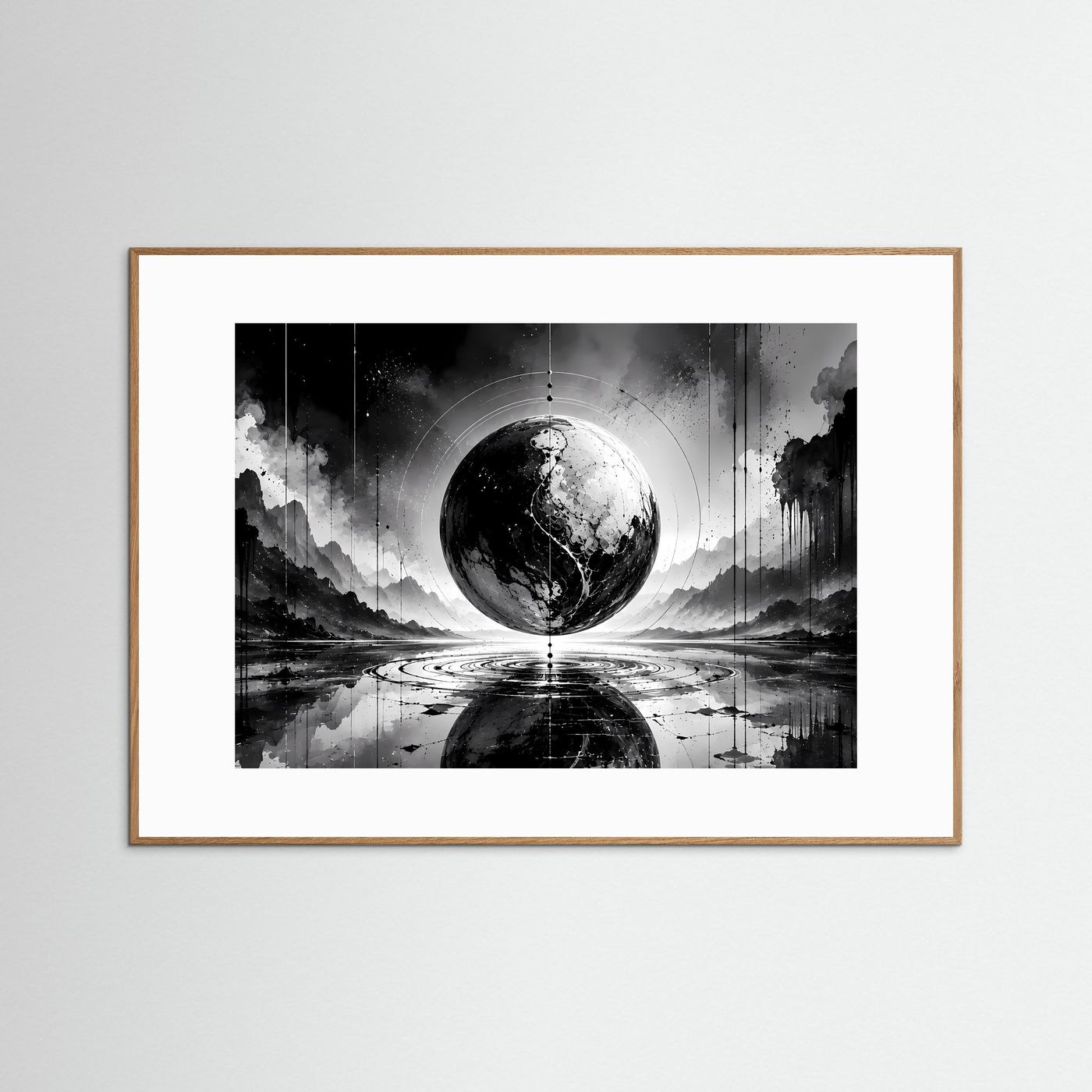 Schwarz Weiß Kugel Poster | Abstrakte Sphere Wandbild | Minimalistische Moderne Kunst | Monochrome Wall Art