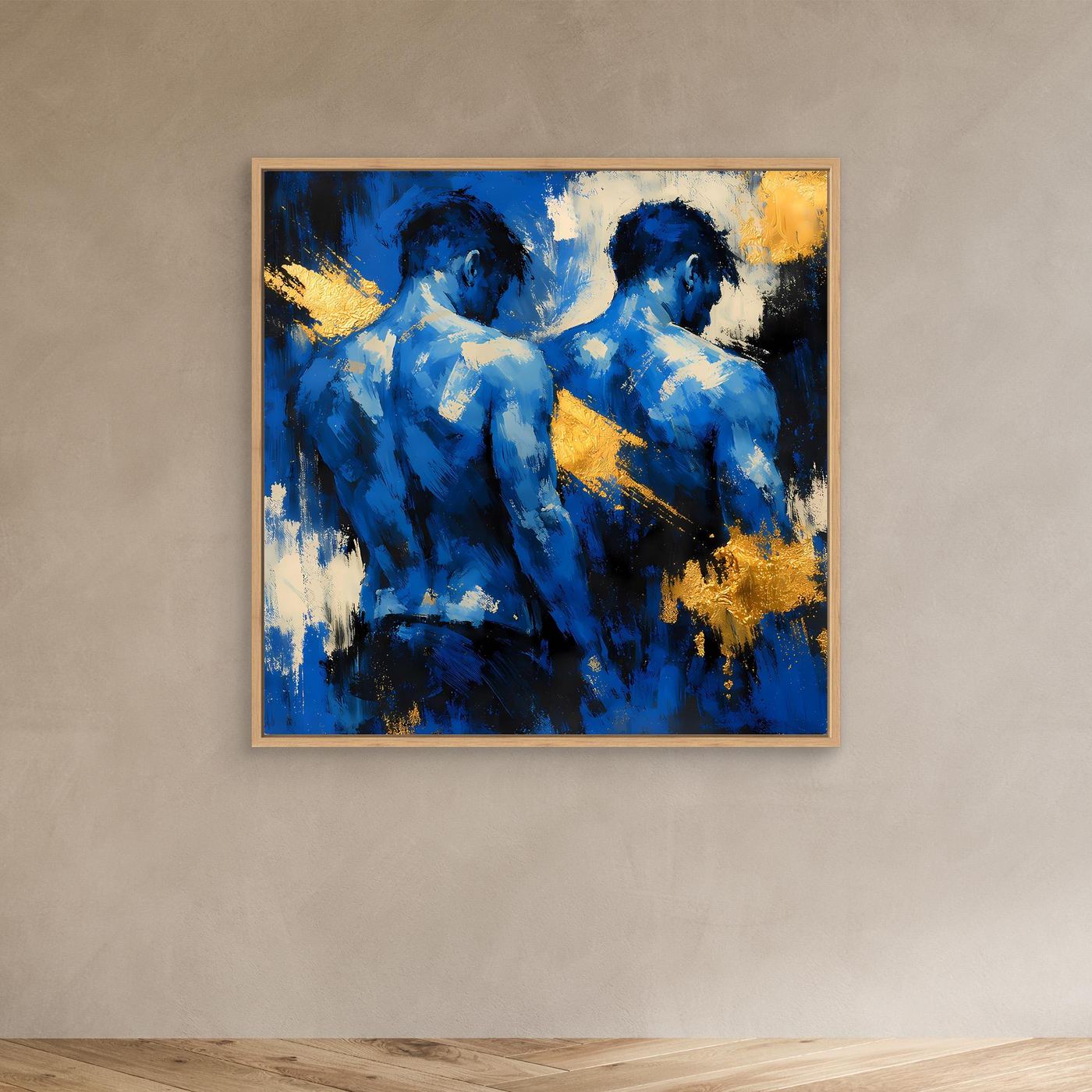Leinwand Zwei Brüder in Blau | Abstraktes Männlicher Rücken Wandbild Gold