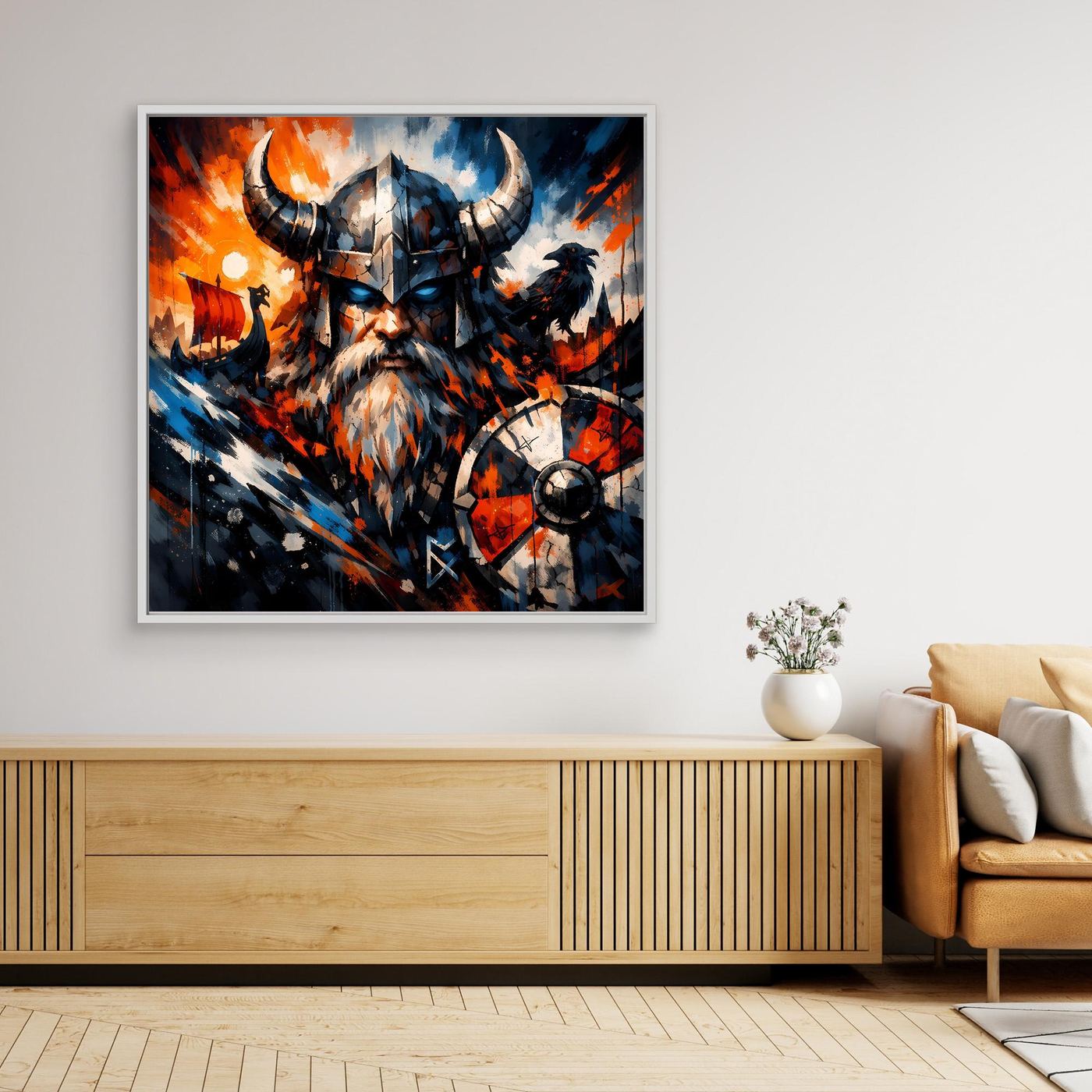 Leinwand Mythischer Wikinger-Krieger | Modernes Abstraktes Nordmann Wandbild