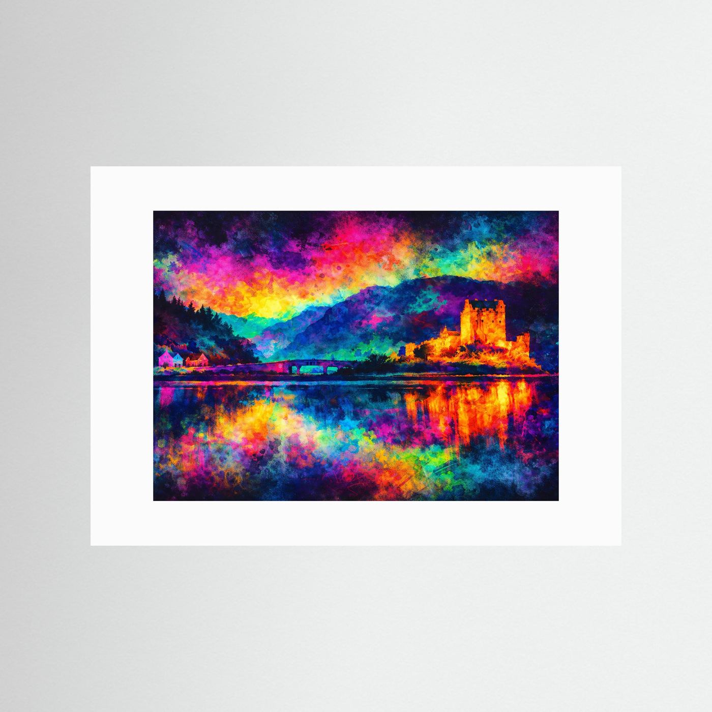 Eilean Donan Castle Expressionismus | Bunte Architektur & Schottland Kunst Poster Querformat