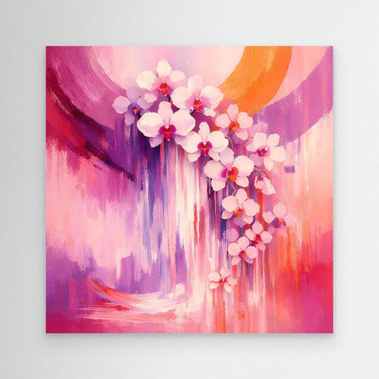 Leinwandbild mit abstrakten Orchideenblüten, pink-violetter Farbmischung ohne Rahmen