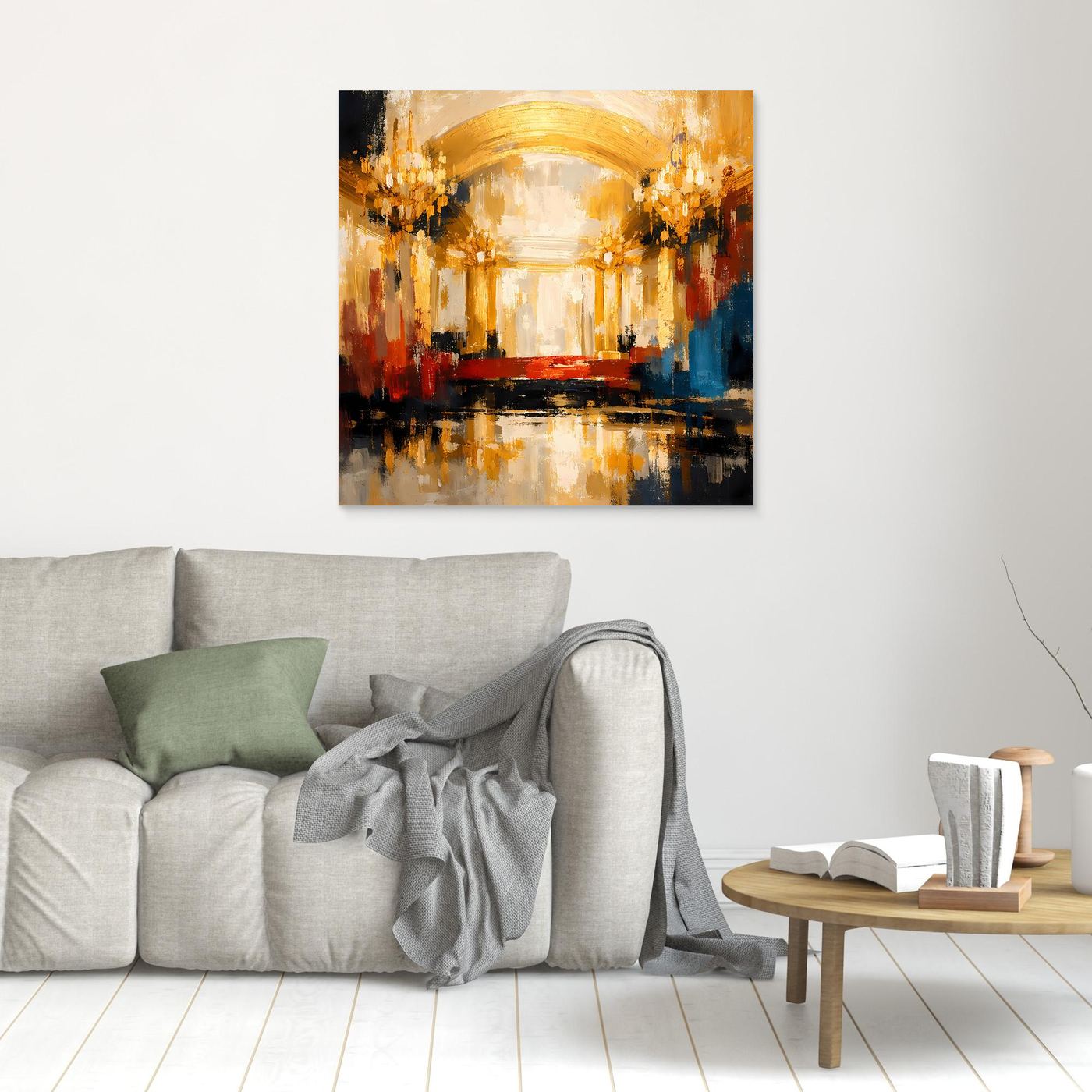 Leinwand Abstraktes Palast Saal Gemälde | Modernes Elegantes Wandbild Ballsaal Gold Rot