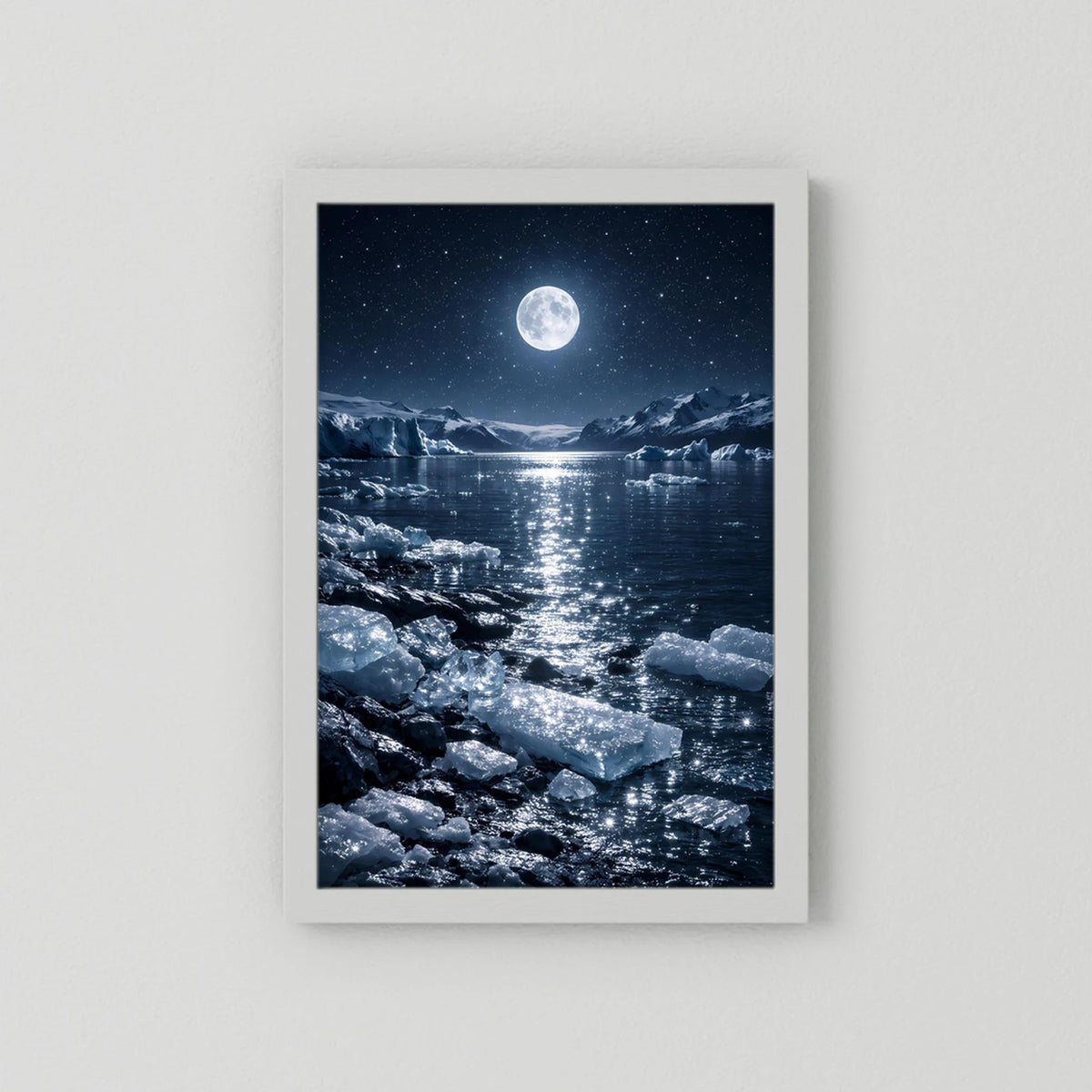 Poster im weißen Passepartout: Vollmond über arktischem Meer