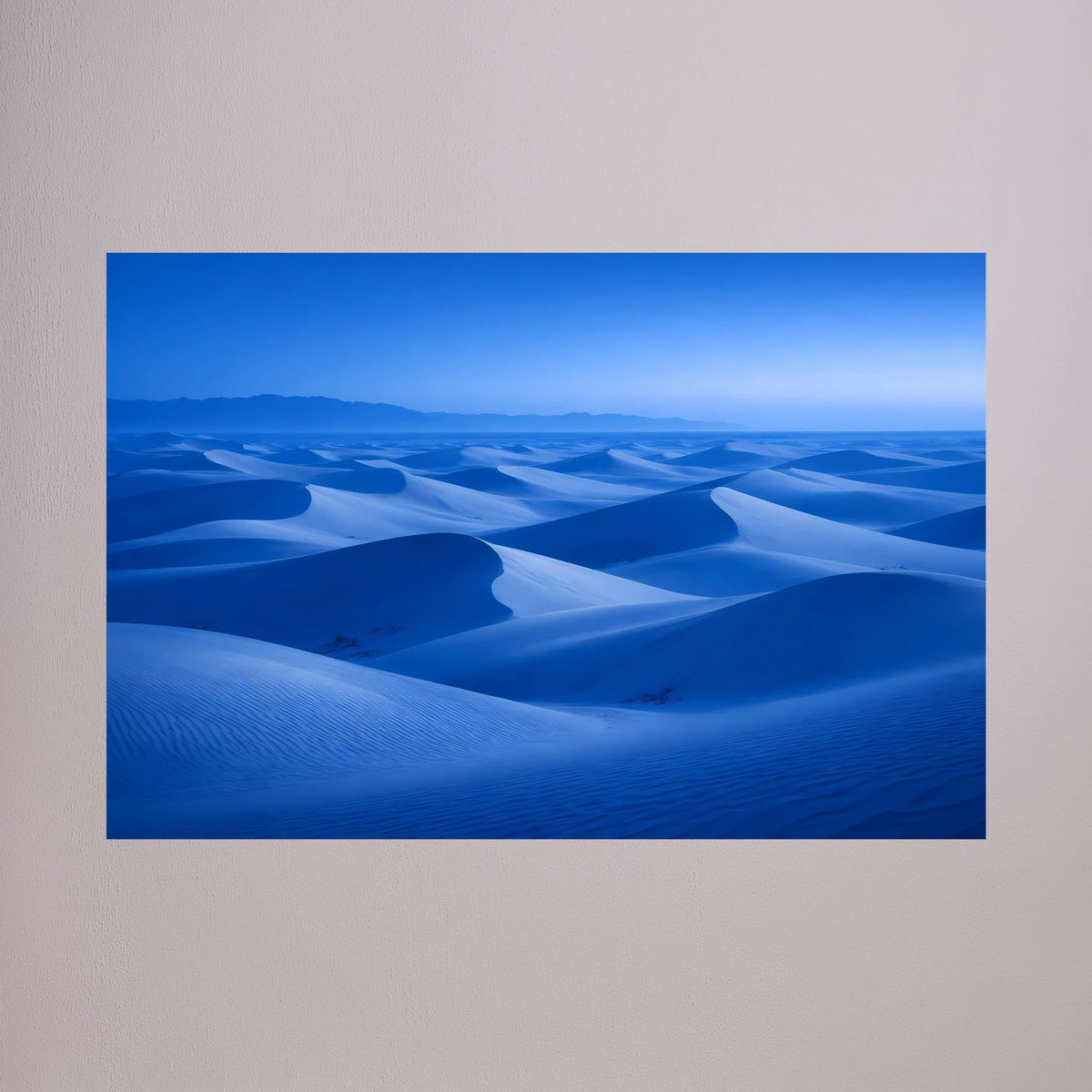 Wandposter mit blauer Wüstenlandschaft und Dünen, rechteckig
