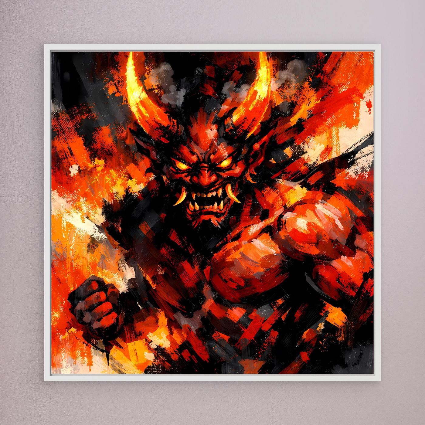 Leinwand Feuriger Dämon | Expressionistisches Fantasy Oni Wandbild