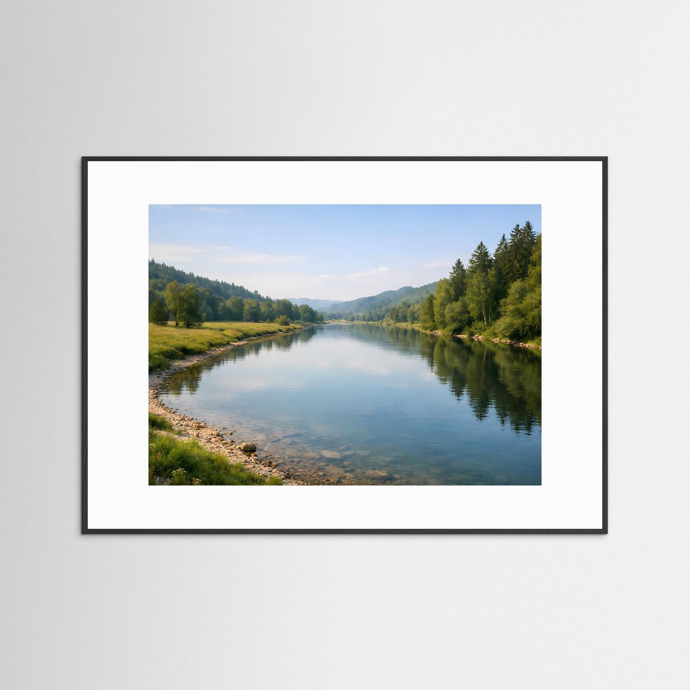 Idyllische Flusslandschaft im Sommer | Grüne Natur & ruhiges Wasser – Landschaftliche Wandkunst