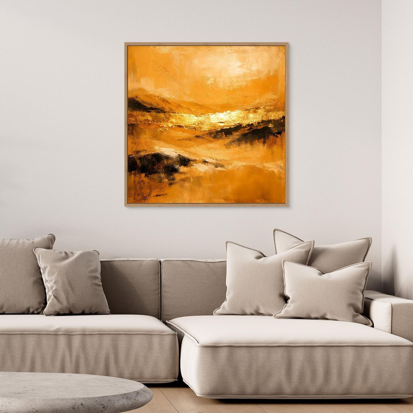 Leinwand Abstrakte Landschaft in Gold und Ocker | Modernes Elegantes Natur Wandbild