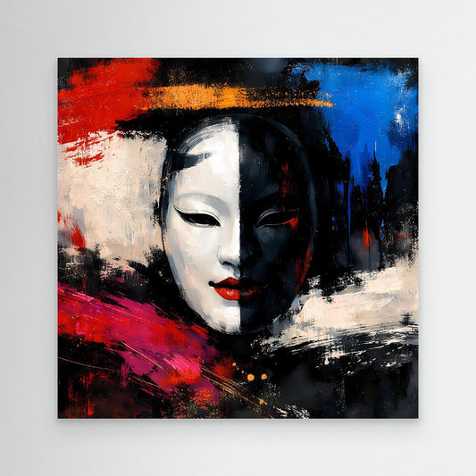 Leinwand Geisha-Maske im Pop-Art-Stil | Modernes Abstraktes Wandbild