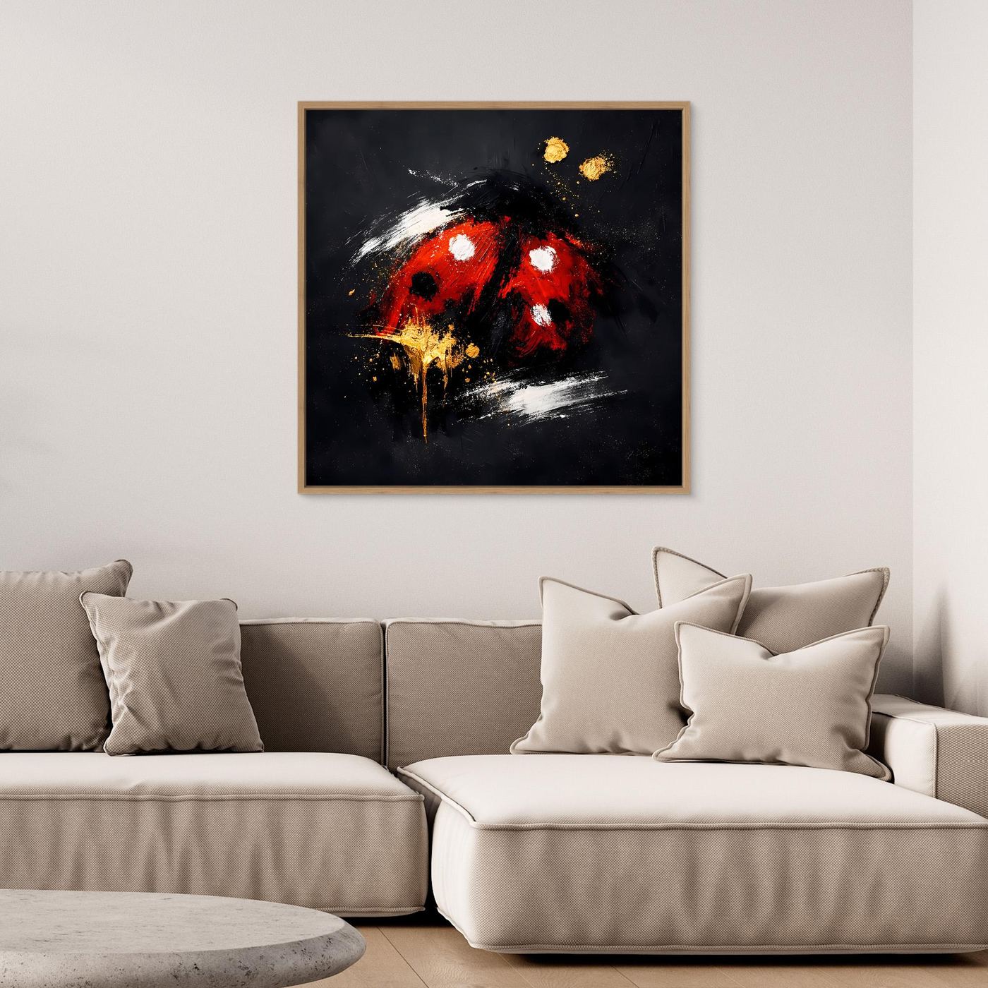 Leinwand Abstrakter Marienkäfer in Rot und Gold | Modernes Tier Wandbild