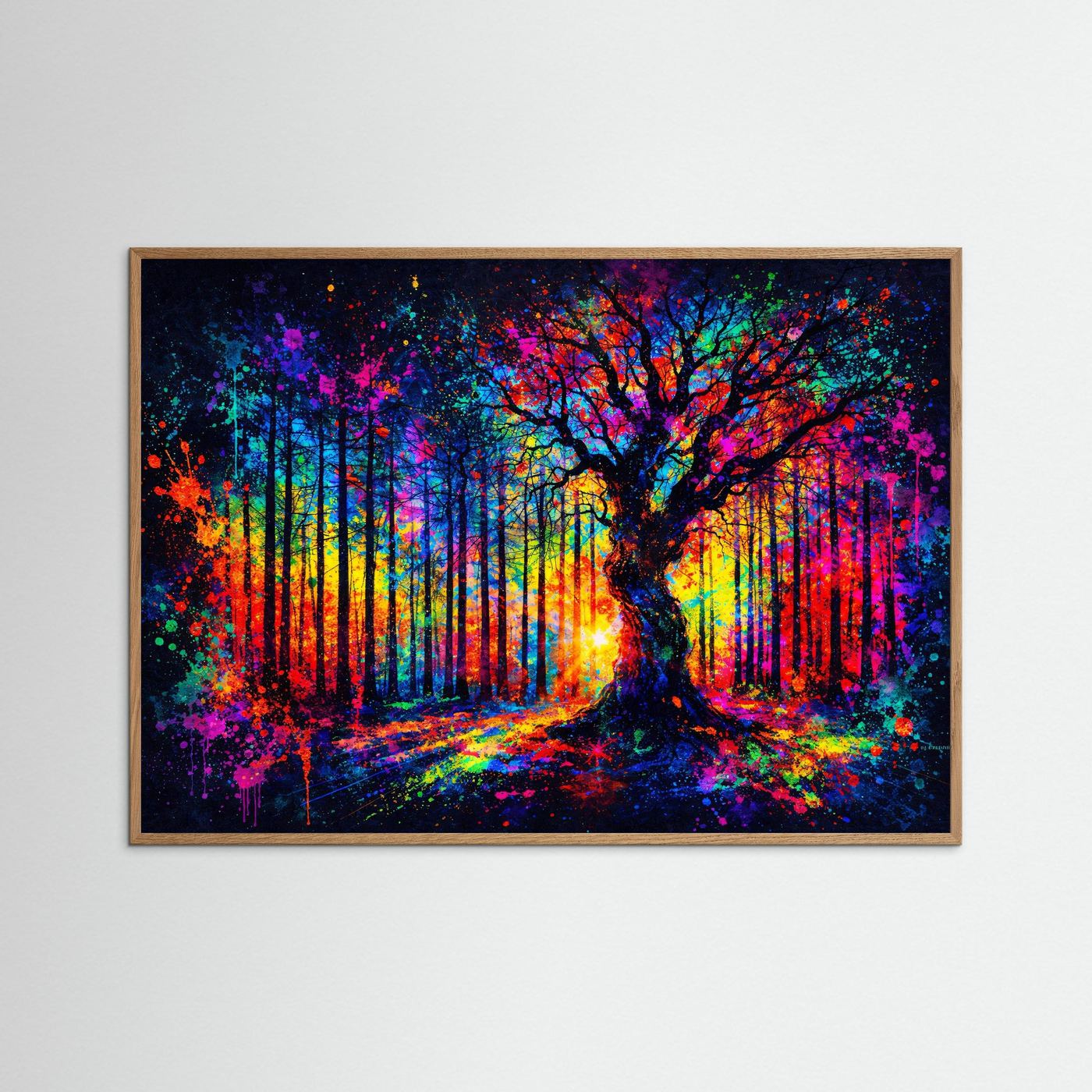 Magischer Zauberwald der Farben | Moderner Kunst Print Querformat Wandbild
