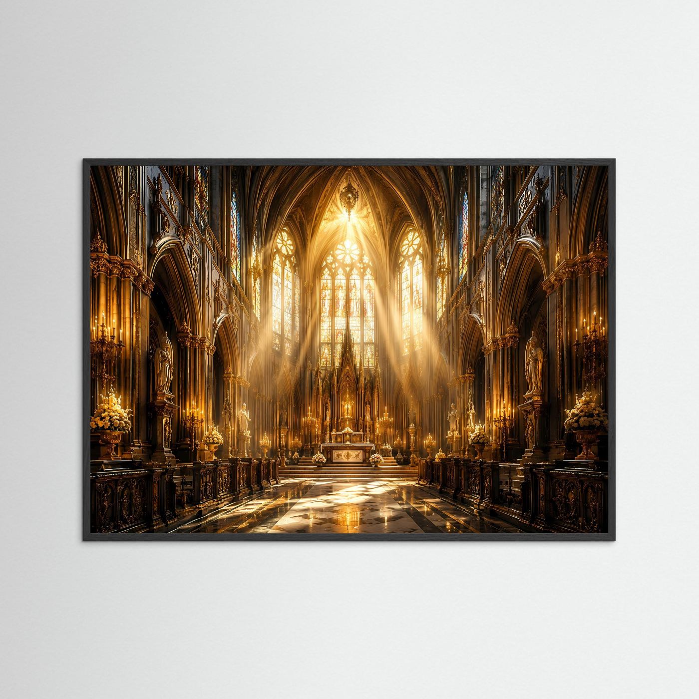Majestätisches Kirchenschiff im goldenen Licht | Gotische Kathedrale & Architektur Poster